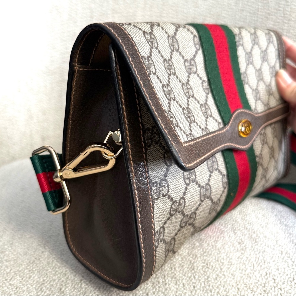 Gucci Beige GG Canvas Crossbody with Green and Red Web Stripe and Brown Trim - Picture 7 of 16